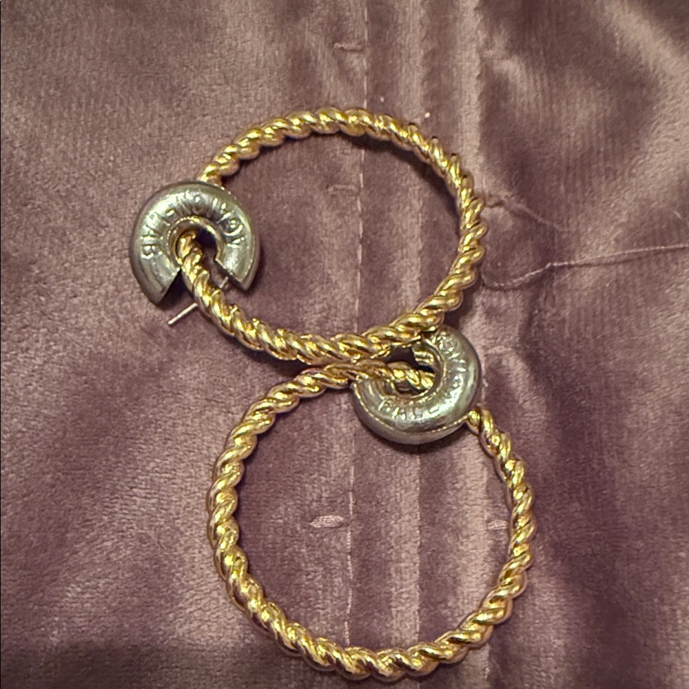 Elegant Gold and Silver authentic Balenciaga interlocking Hoop Earrings.